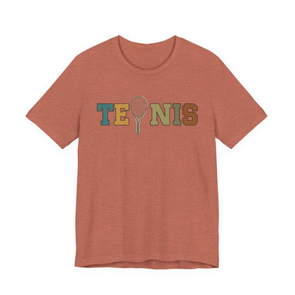 Tennis Retro Graphic Tee — Vintage Racket Lettering Shirt