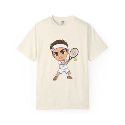 Federer Cartoon Tennis T-Shirt — Retro Athlete Graphic Tee