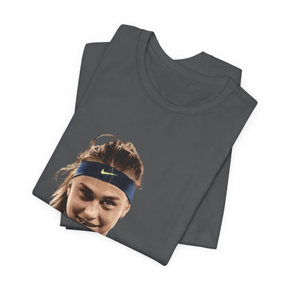 Tennis Player Sabalenka Graphic Tee — Pointing Victory Photo T‑Shirt