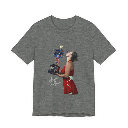 Tennis Champion Sabalenka — Woman Kissing Trophy Graphic T-Shirt
