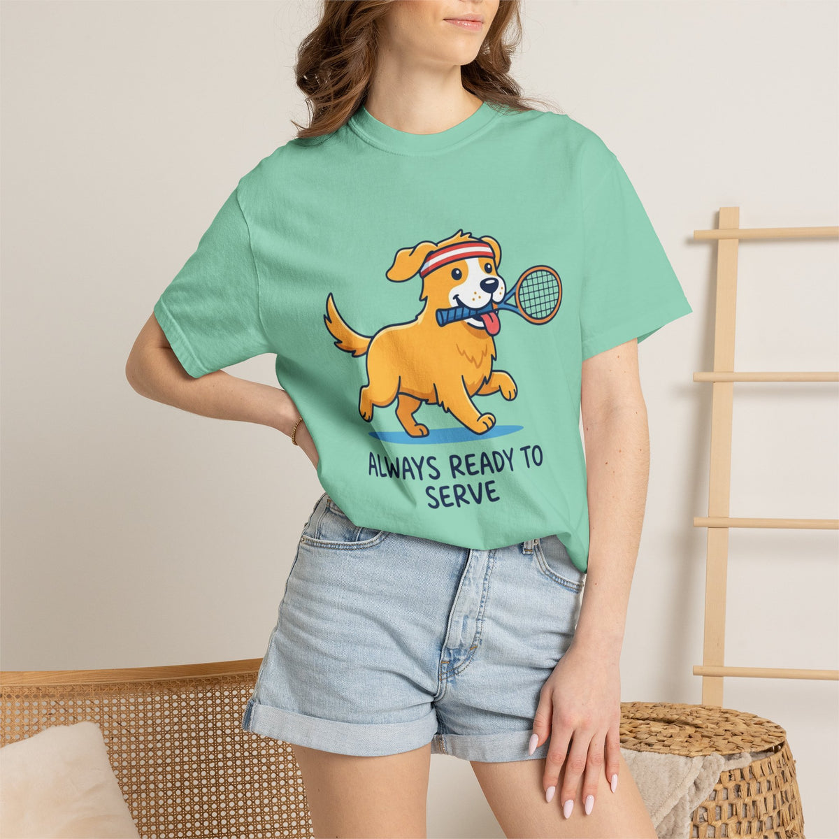 T-Shirt — "Always Ready to Serve" Golden Retriever Tennis Dog Graphic