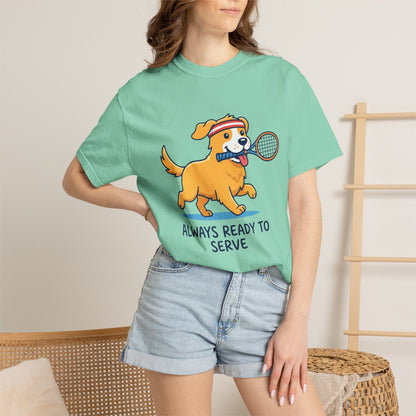 T-Shirt — "Always Ready to Serve" Golden Retriever Tennis Dog Graphic