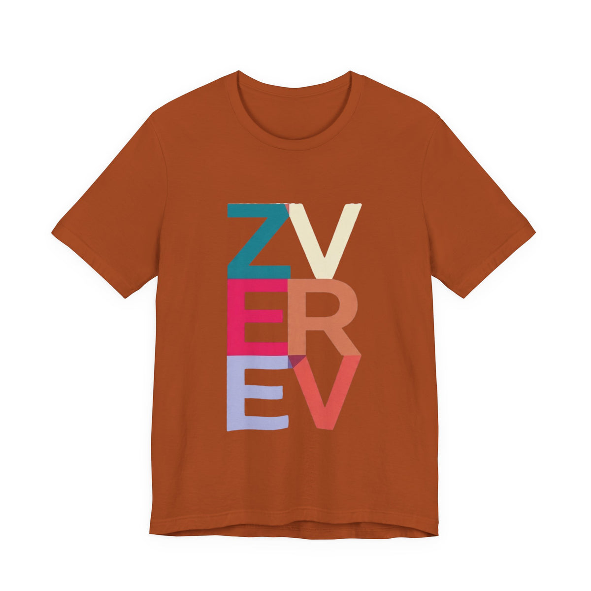 Retro Colorblock 'ZVEREV' Graphic Tee — Modern Minimalist Lettering Shirt