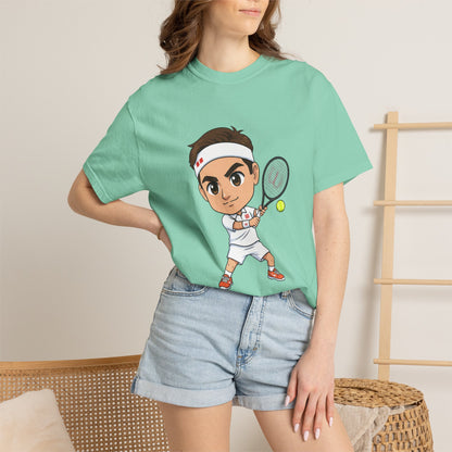 Federer Cartoon Tennis T-Shirt — Retro Athlete Graphic Tee