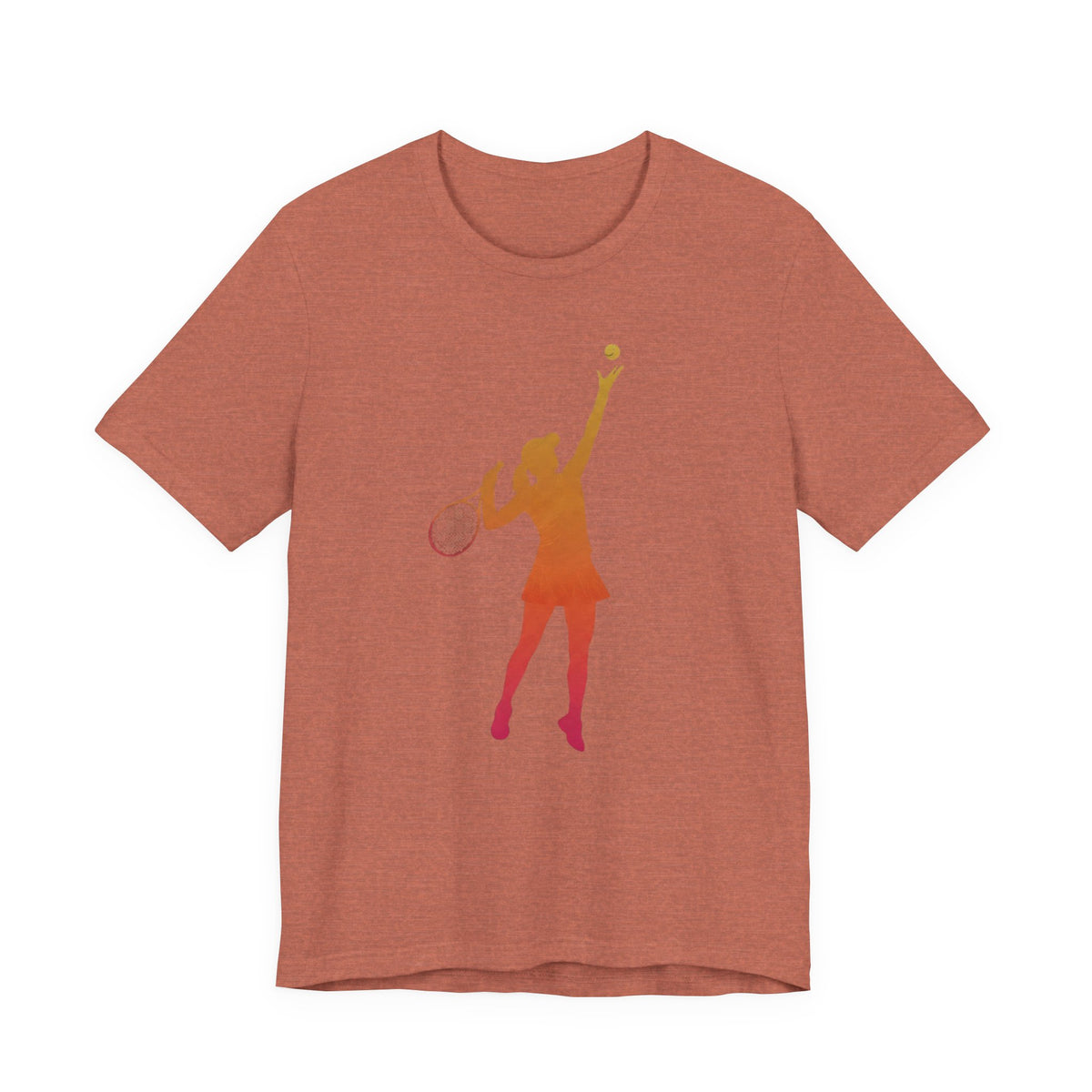 Tennis Serve Silhouette Tee — Gradient Female Tennis Player Graphic T‑Shirt