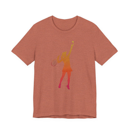 Tennis Serve Silhouette Tee — Gradient Female Tennis Player Graphic T‑Shirt