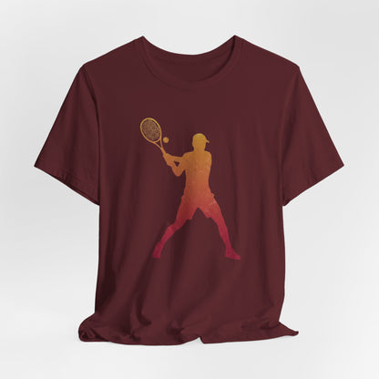 Tennis Player Silhouette Tee — Sunset Racket Graphic Shirt