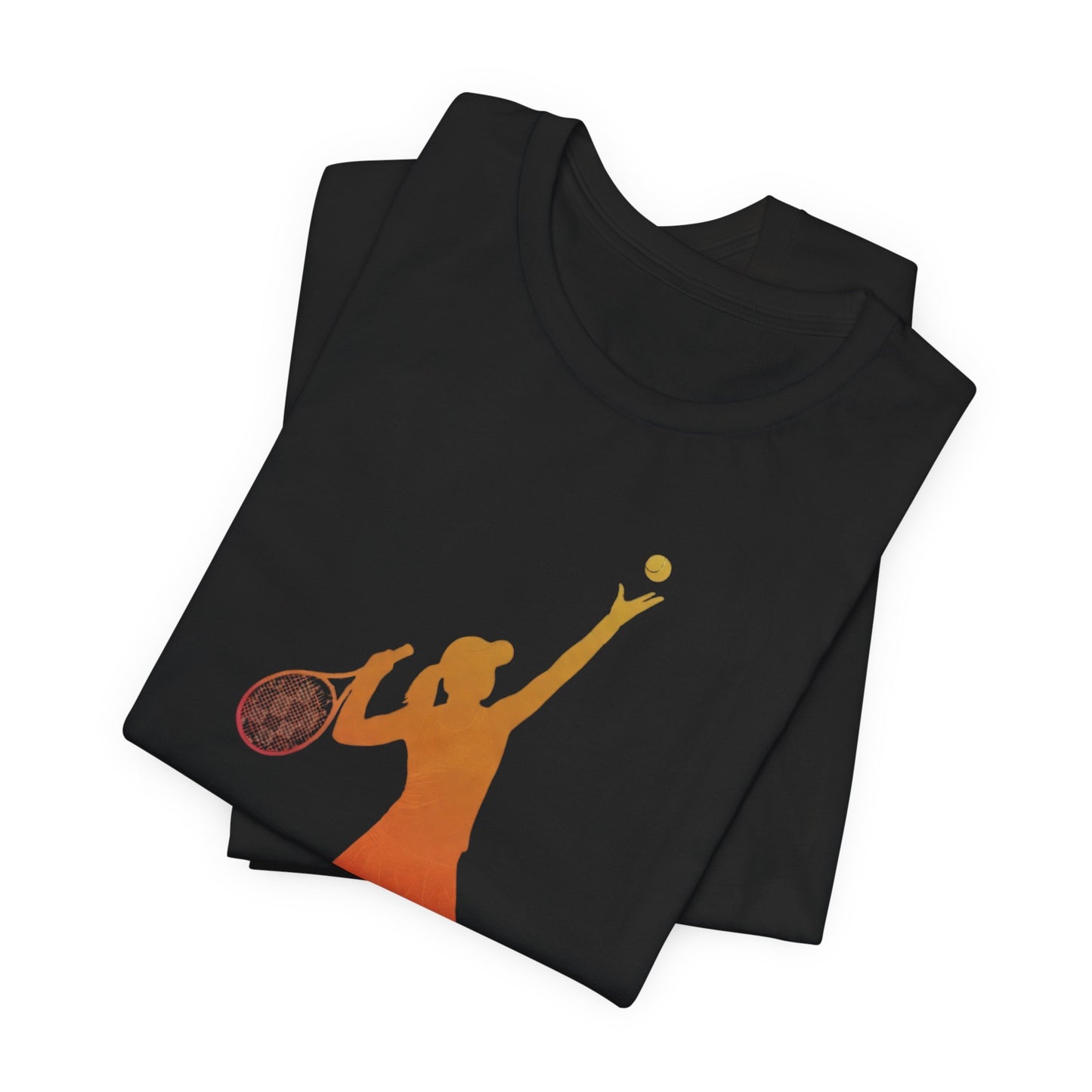 Tennis Serve Silhouette Tee — Gradient Female Tennis Player Graphic T‑Shirt