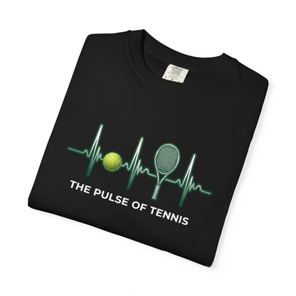 Tennis Heartbeat T‑Shirt — Tennis Ball & Racket ECG Design