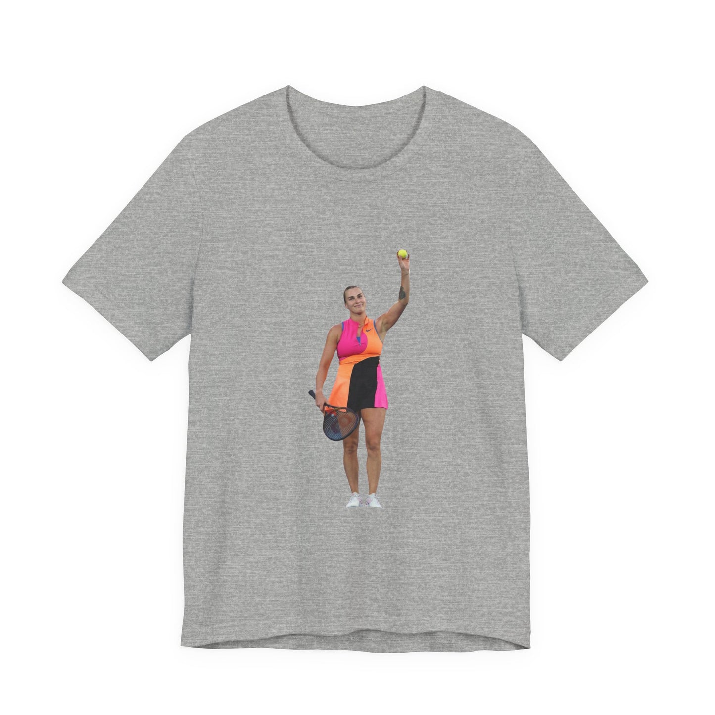 Tennis Player Aryna Sabalenka Graphic Tee — Woman Serving with Racket and ball