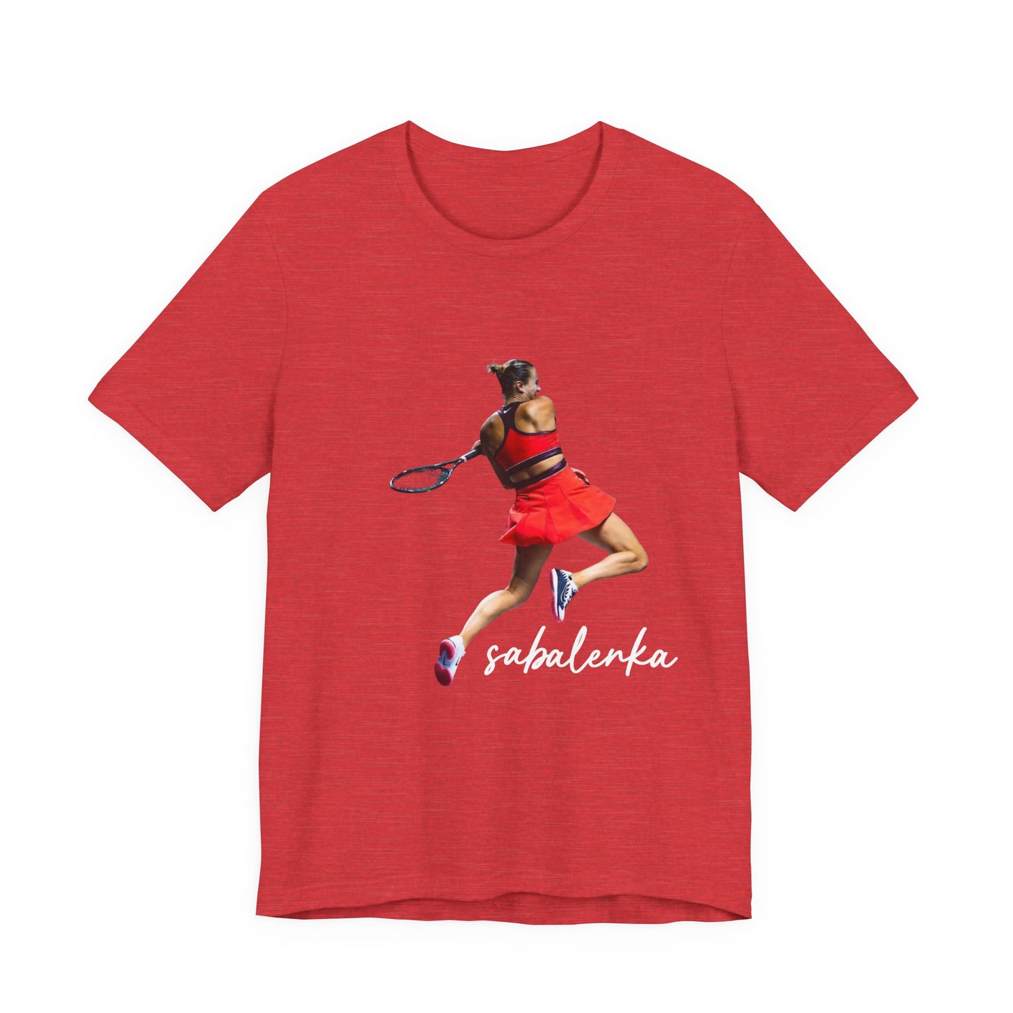 Tennis Player Sabalenka Graphic Tee — Women’s Red Dress Tennis Apparel