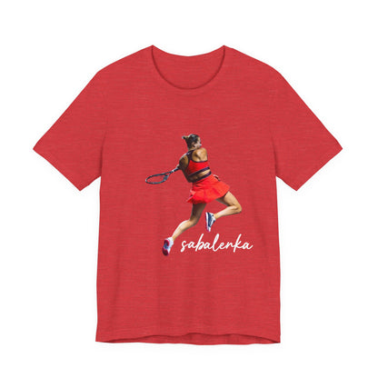 Tennis Player Sabalenka Graphic Tee — Women’s Red Dress Tennis Apparel