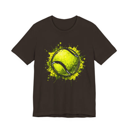 Tennis Tee — Watercolor Ball & Cartoon Player Short Sleeve Shirt