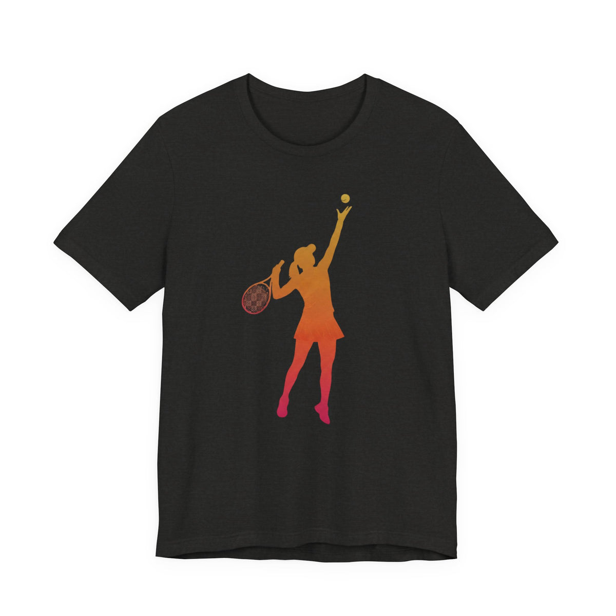 Tennis Serve Silhouette Tee — Gradient Female Tennis Player Graphic T‑Shirt