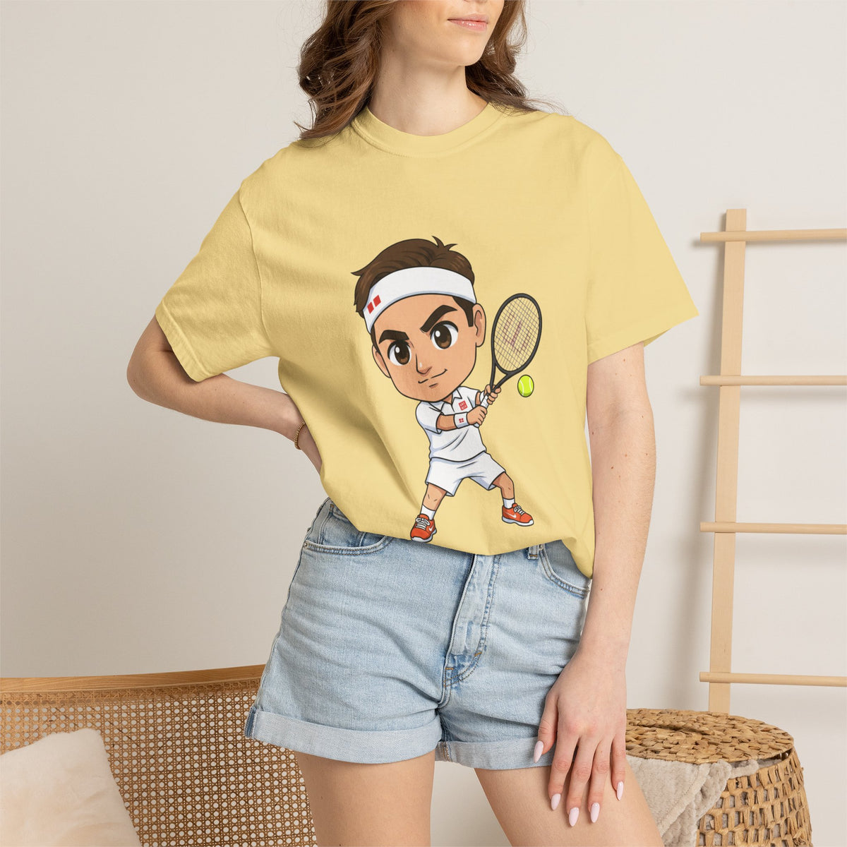 Federer Cartoon Tennis T-Shirt — Retro Athlete Graphic Tee
