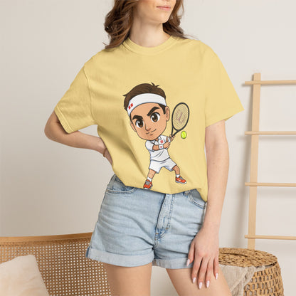 Federer Cartoon Tennis T-Shirt — Retro Athlete Graphic Tee