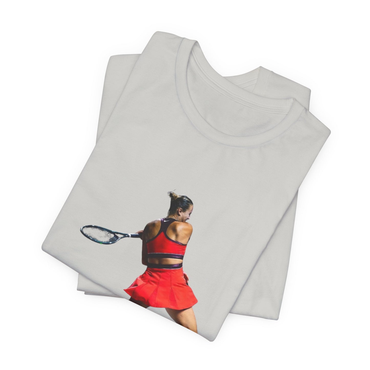 Tennis Player Sabalenka Graphic Tee — Women’s Red Dress Tennis Apparel