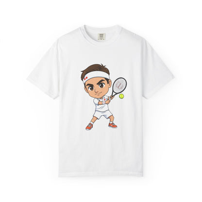 Federer Cartoon Tennis T-Shirt — Retro Athlete Graphic Tee
