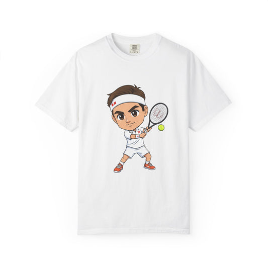Federer Cartoon Tennis T-Shirt — Retro Athlete Graphic Tee