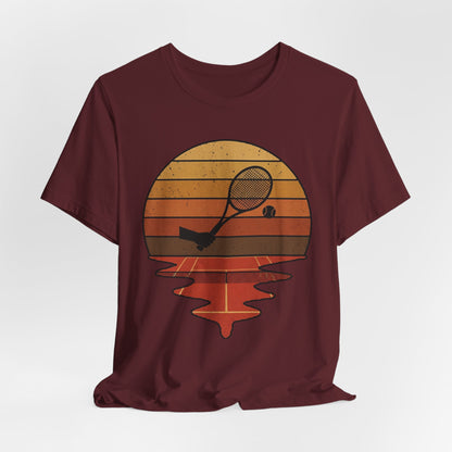 Retro Tennis Sunset Tee — Vintage Racket & Ball Graphic T‑Shirt