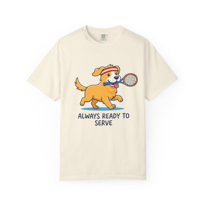 T-Shirt — "Always Ready to Serve" Golden Retriever Tennis Dog Graphic