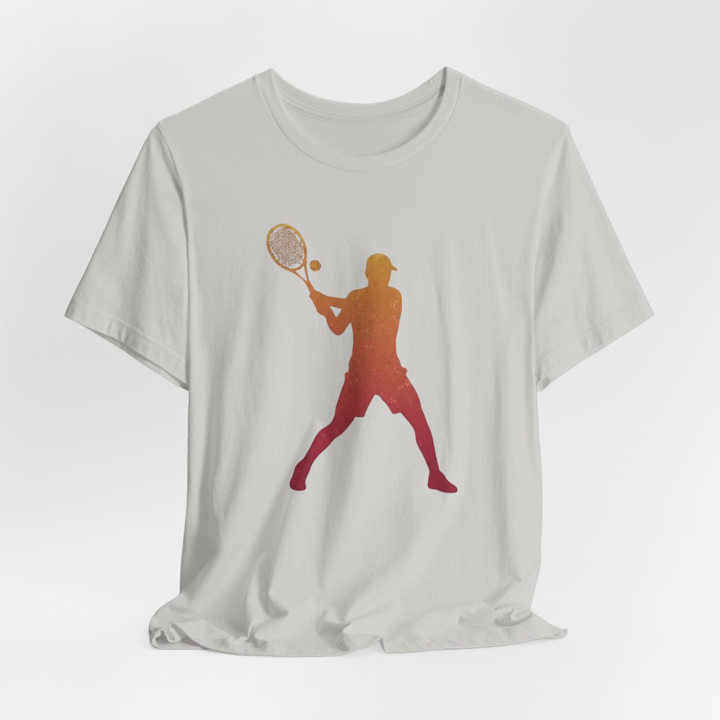 Tennis Player Silhouette Tee — Sunset Racket Graphic Shirt