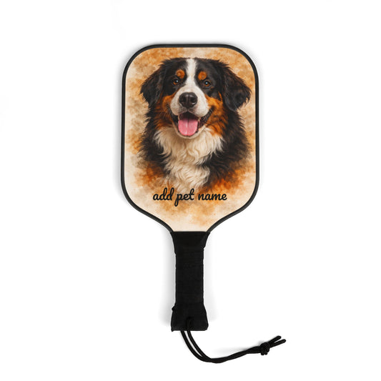 Personalized Dog Pickleball Paddle Set — Custom Pet Name Bernese Design