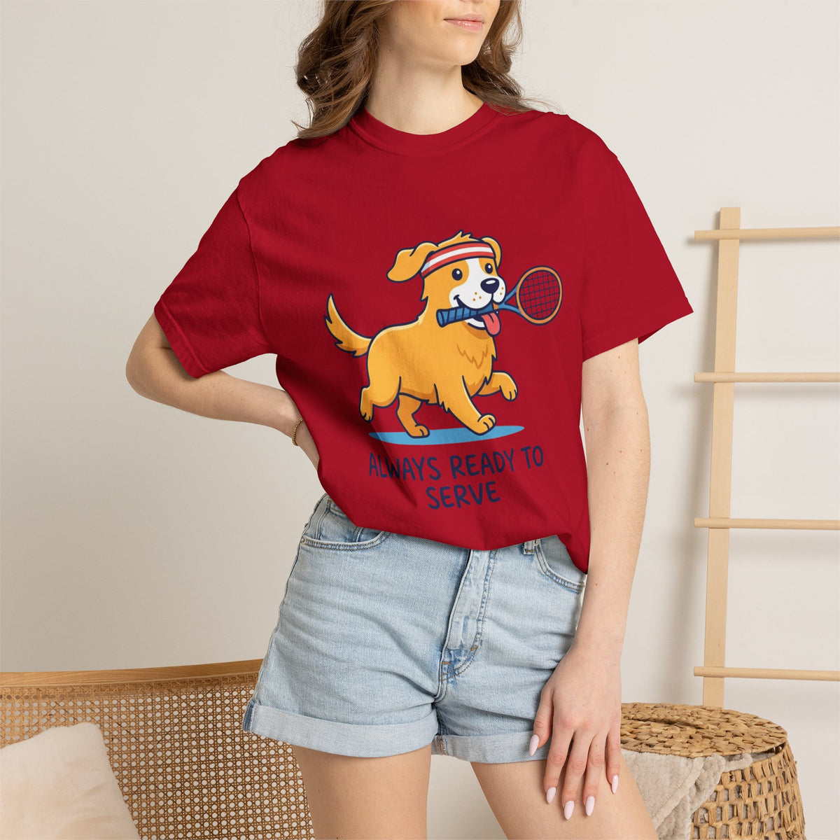 T-Shirt — "Always Ready to Serve" Golden Retriever Tennis Dog Graphic