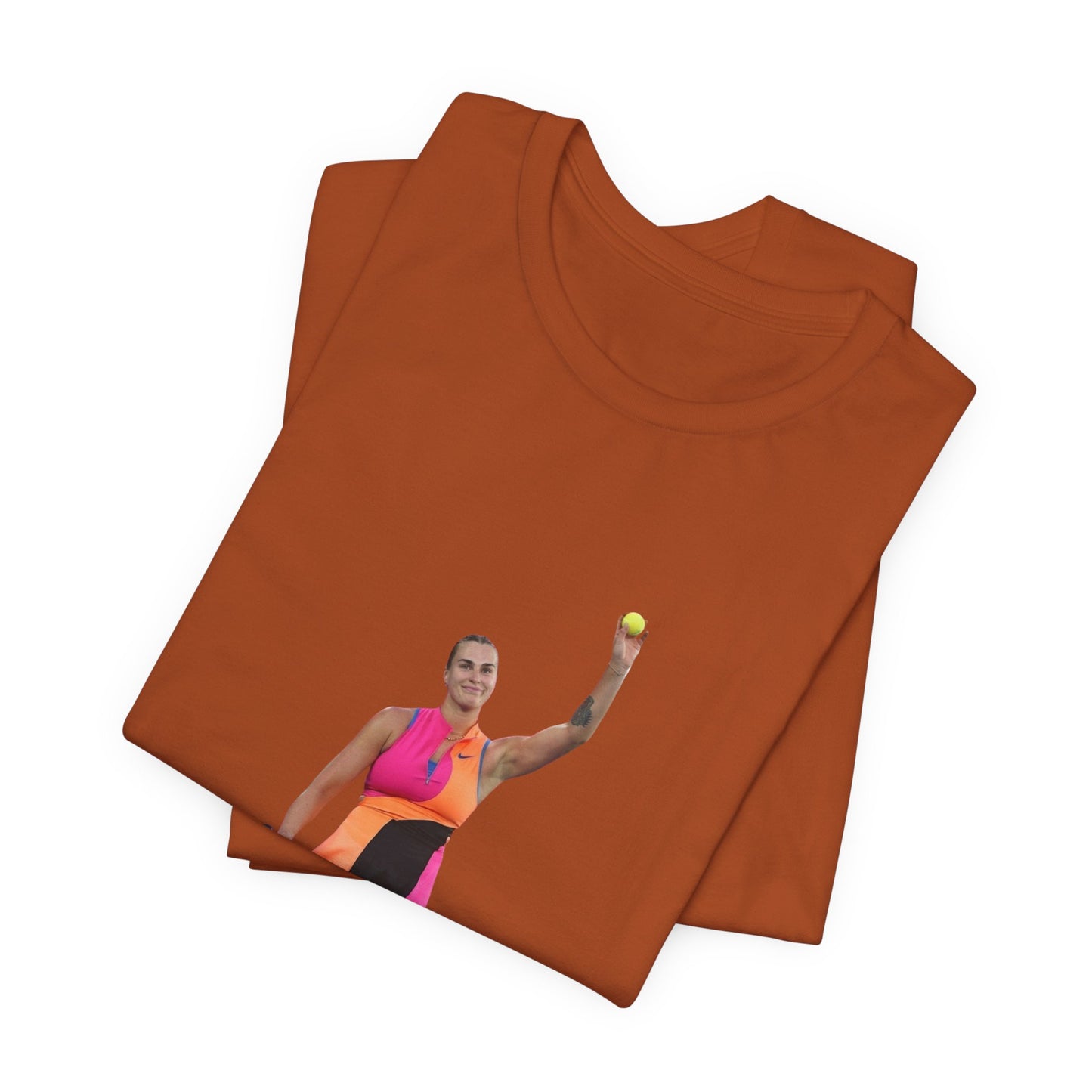 Tennis Player Aryna Sabalenka Graphic Tee — Woman Serving with Racket and ball