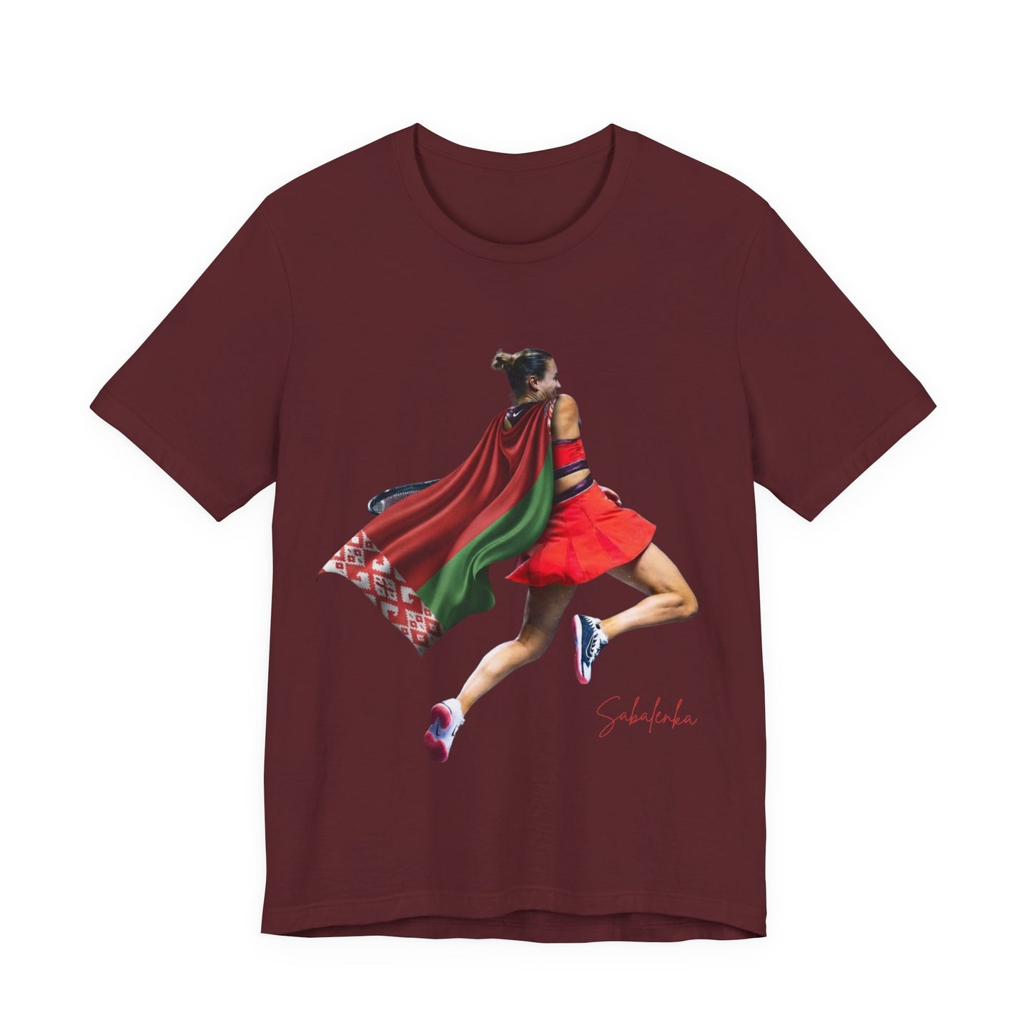 Runner Superhero Sabalenka T‑Shirt — Empowering Female Athlete Tee with Cape Graphic
