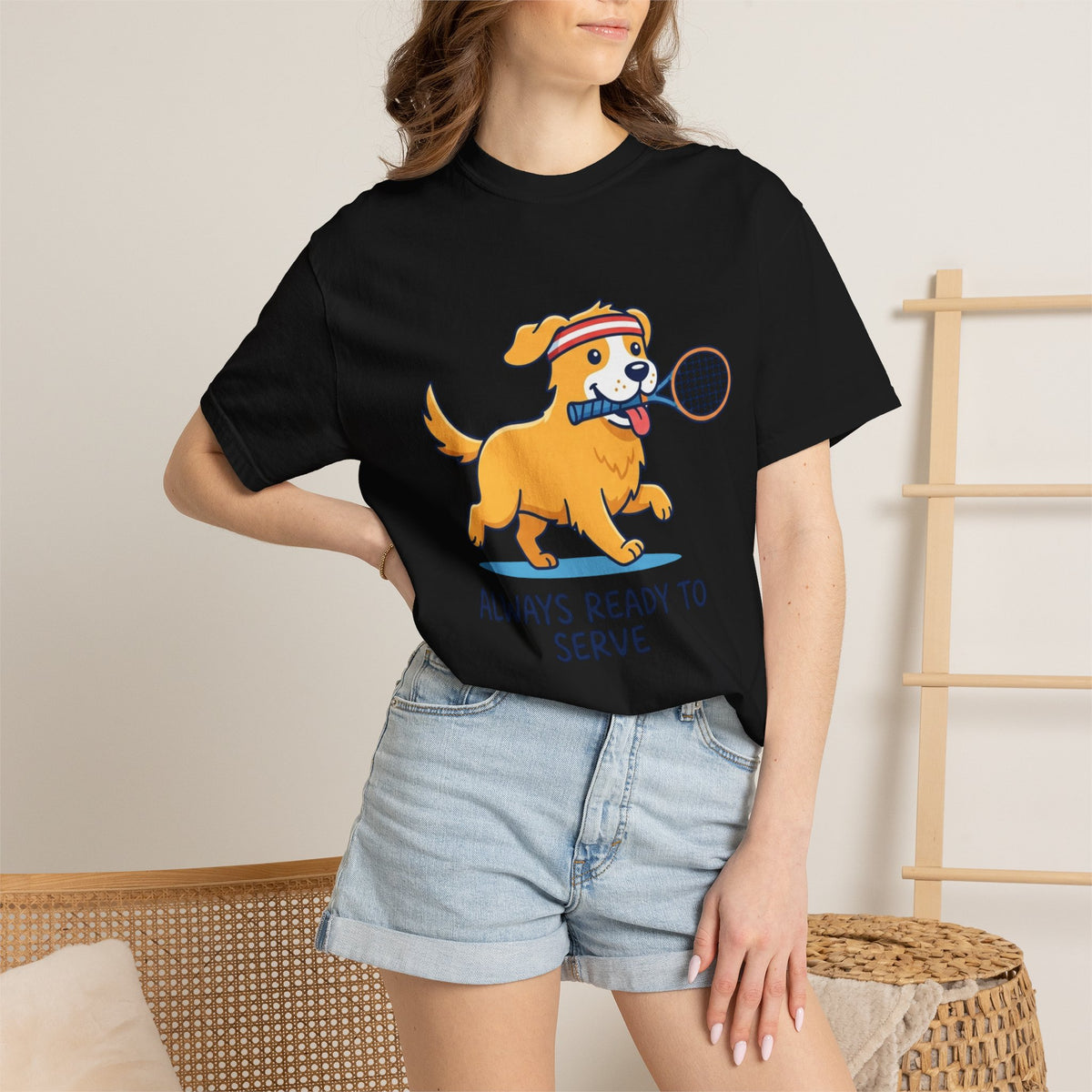 T-Shirt — "Always Ready to Serve" Golden Retriever Tennis Dog Graphic