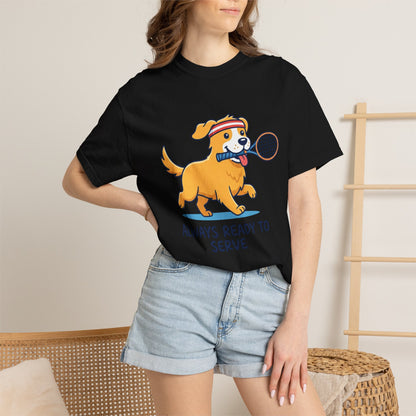 T-Shirt — "Always Ready to Serve" Golden Retriever Tennis Dog Graphic