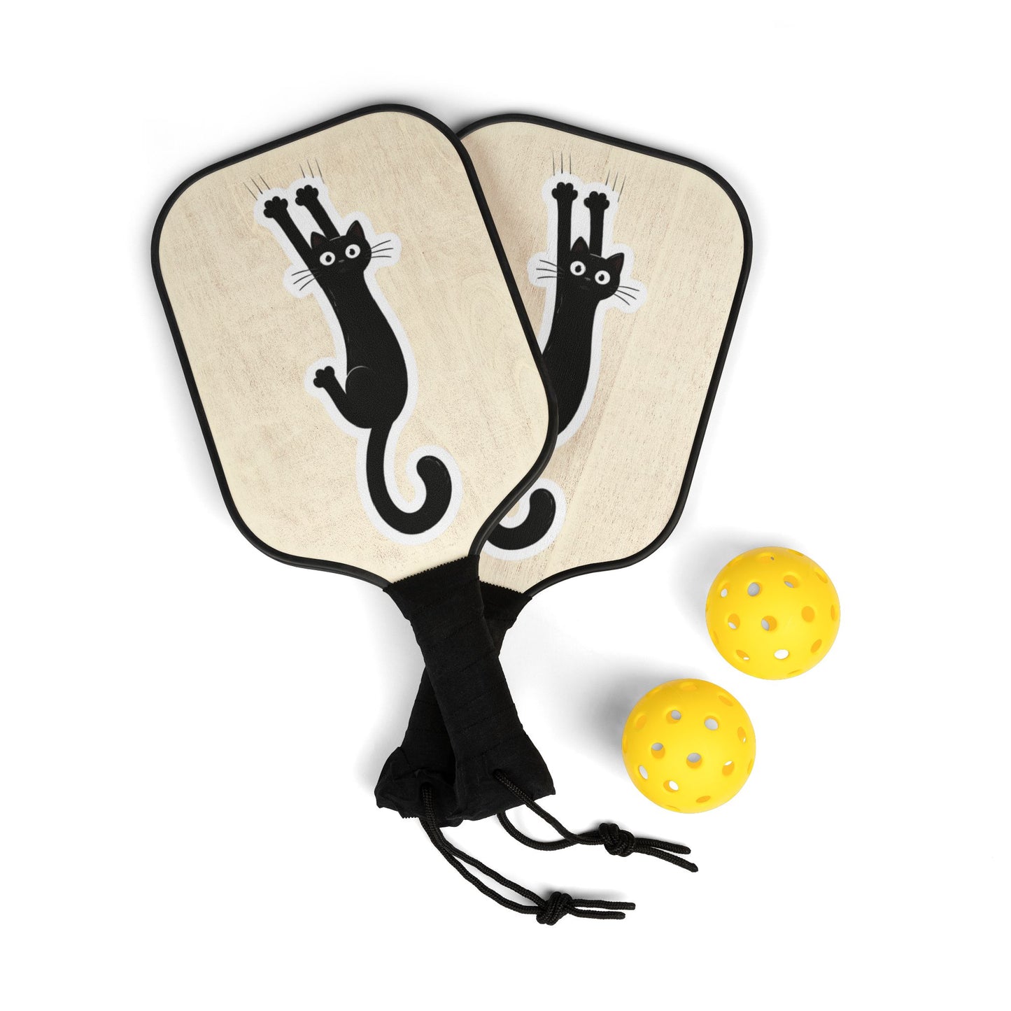 Pickleball Paddle Set — Cute Black Cat Design Pickleball Kit (2 Paddles + Balls)