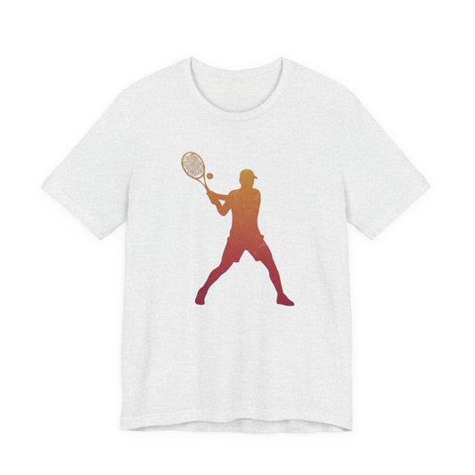 Tennis Player Silhouette Tee — Sunset Racket Graphic Shirt