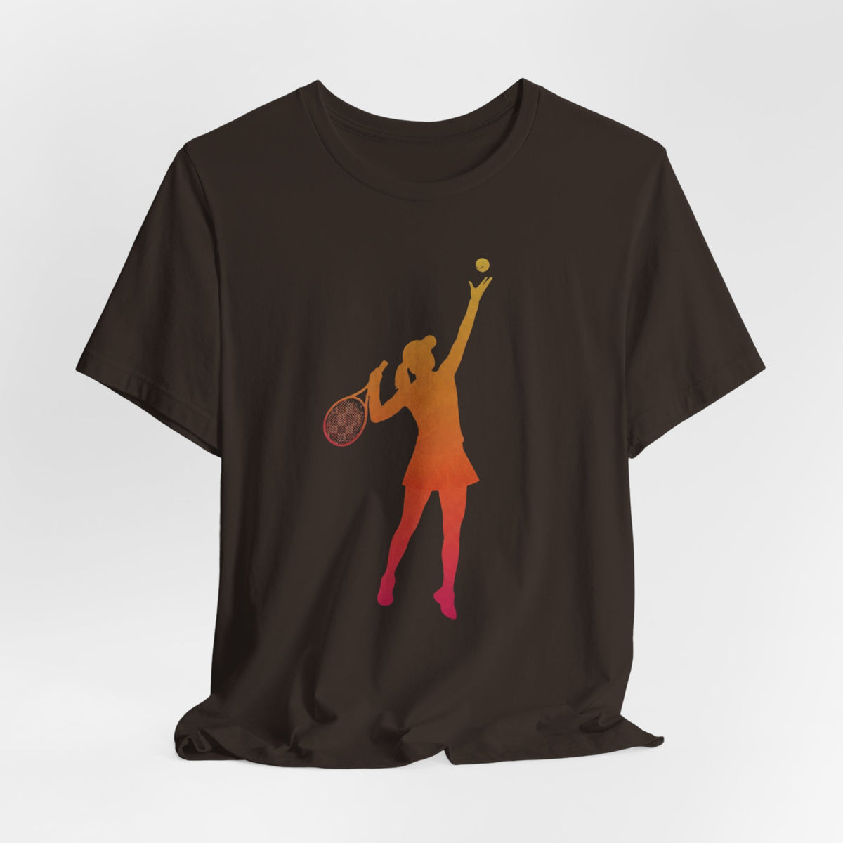 Tennis Serve Silhouette Tee — Gradient Female Tennis Player Graphic T‑Shirt
