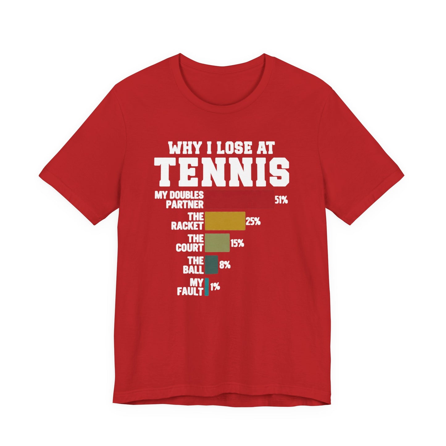Tennis Humor T‑Shirt — "Why I Lose at Tennis" Bar Chart Tee