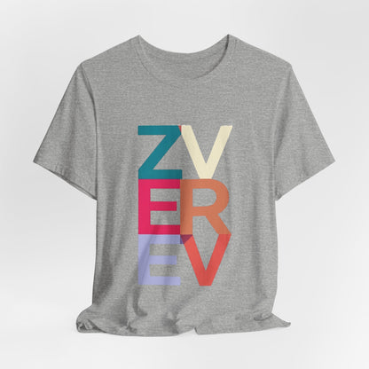 Retro Colorblock 'ZVEREV' Graphic Tee — Modern Minimalist Lettering Shirt