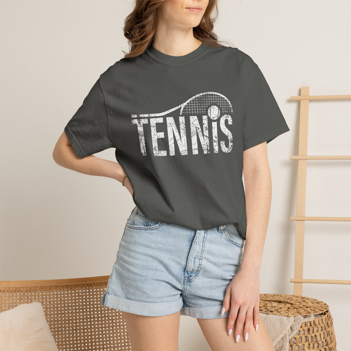Tennis Vintage Graphic T-Shirt — Distressed Racket & Ball Tee