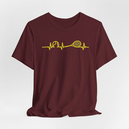 Tennis Heartbeat Tee — Minimal Tennis Racket ECG Graphic T-Shirt