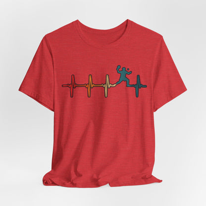 Heartbeat Tennis T‑Shirt — Colorful Surf Pulse Graphic Tee