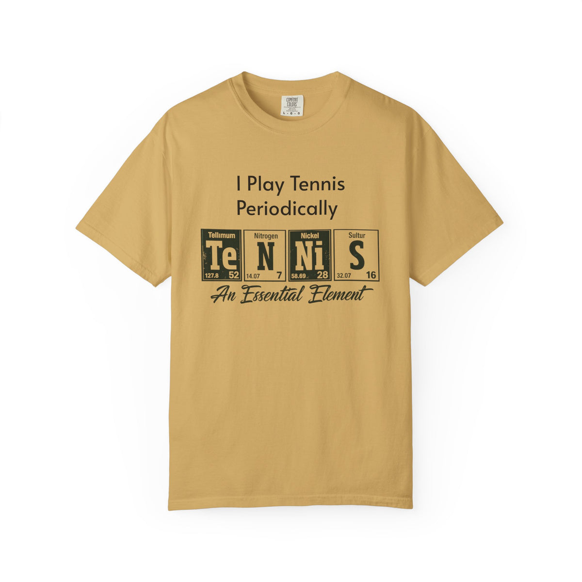 Tennis Periodically T‑Shirt — “An Essential Element” Chemistry Tennis Tee