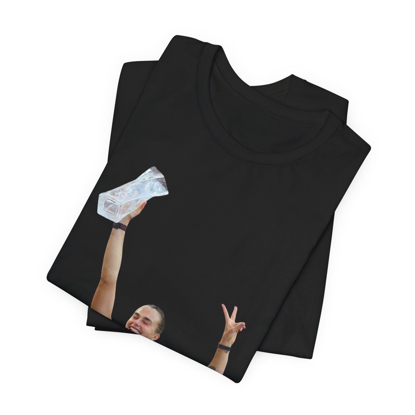 Aryna Sabalenka Champion Victory T-Shirt — Athlete Holding Trophy Tee