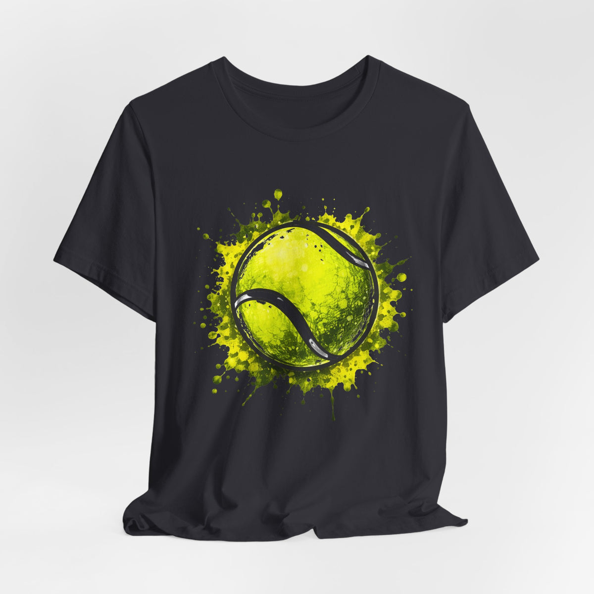 Tennis Tee — Watercolor Ball & Cartoon Player Short Sleeve Shirt