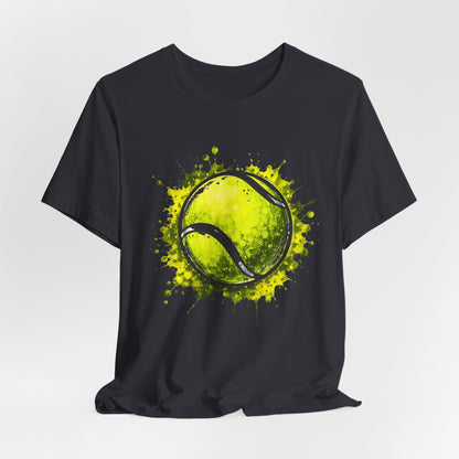 Tennis Tee — Watercolor Ball & Cartoon Player Short Sleeve Shirt