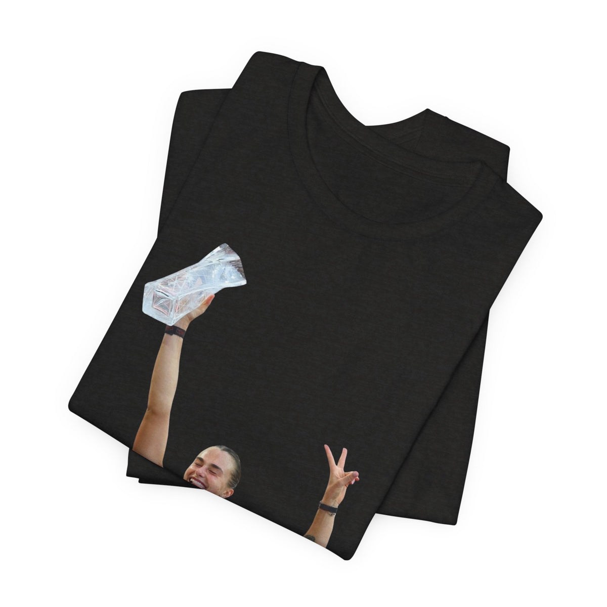 Aryna Sabalenka Champion Victory T-Shirt — Athlete Holding Trophy Tee