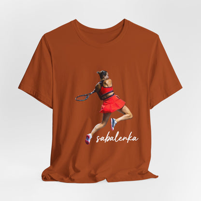 Tennis Player Sabalenka Graphic Tee — Women’s Red Dress Tennis Apparel
