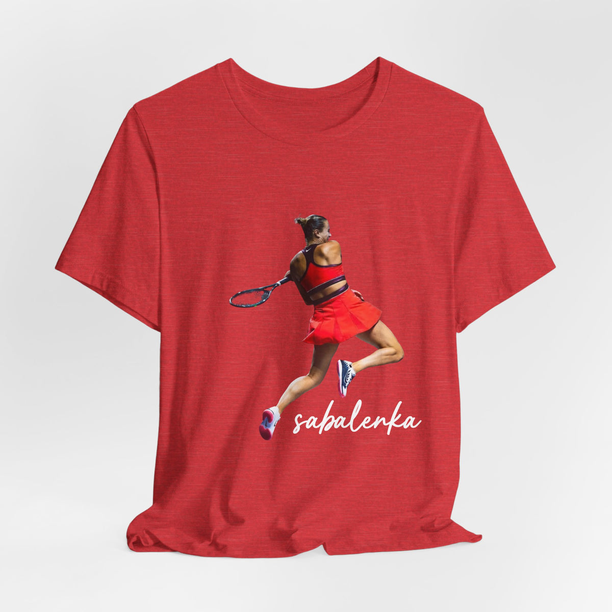 Tennis Player Sabalenka Graphic Tee — Women’s Red Dress Tennis Apparel