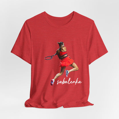 Tennis Player Sabalenka Graphic Tee — Women’s Red Dress Tennis Apparel