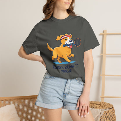 T-Shirt — "Always Ready to Serve" Golden Retriever Tennis Dog Graphic
