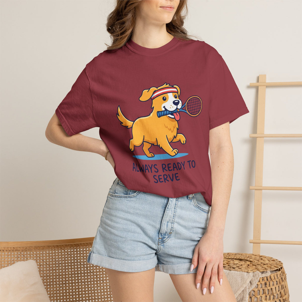 T-Shirt — "Always Ready to Serve" Golden Retriever Tennis Dog Graphic